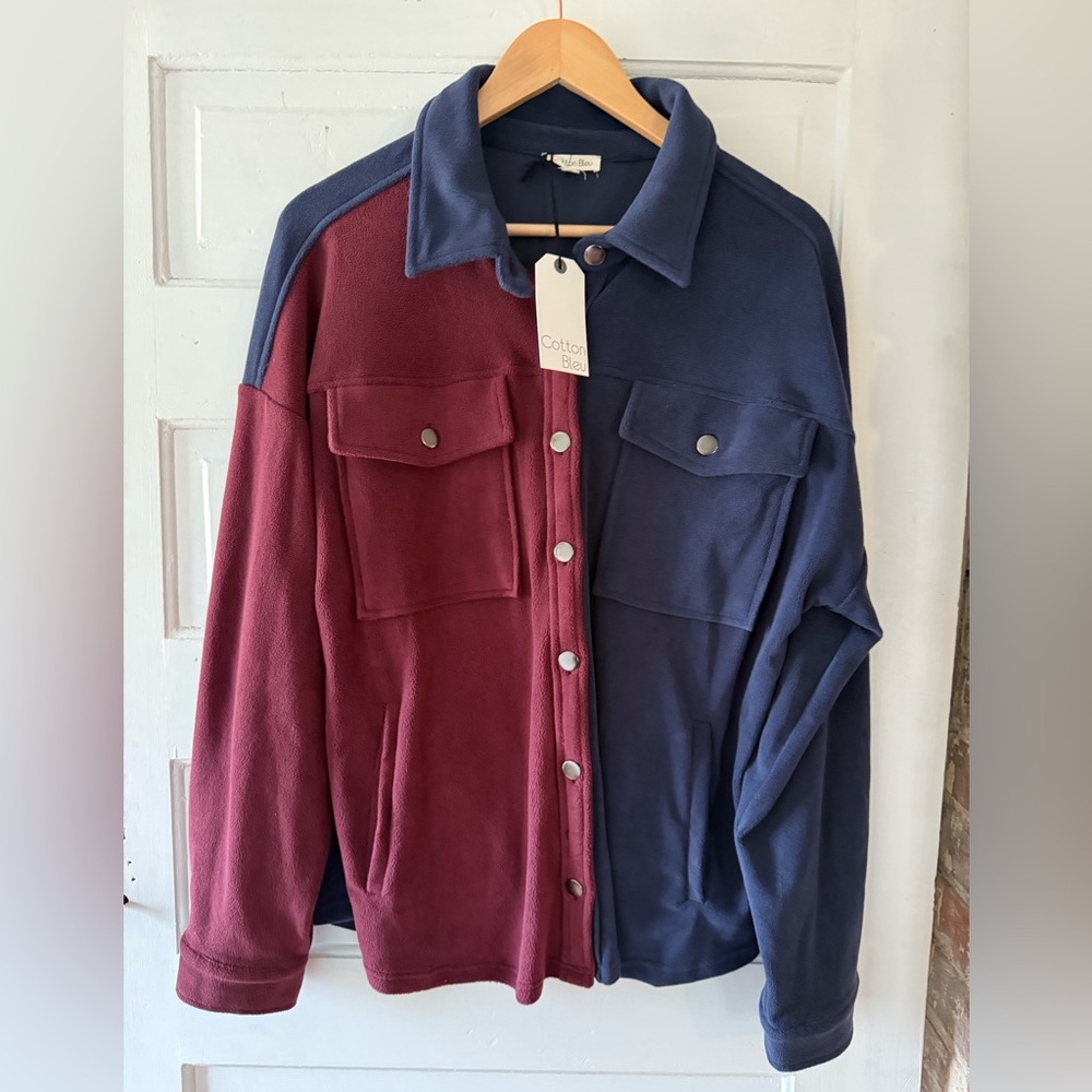 Cotton Bleu Two-Tone Fleece Button Up Jacket